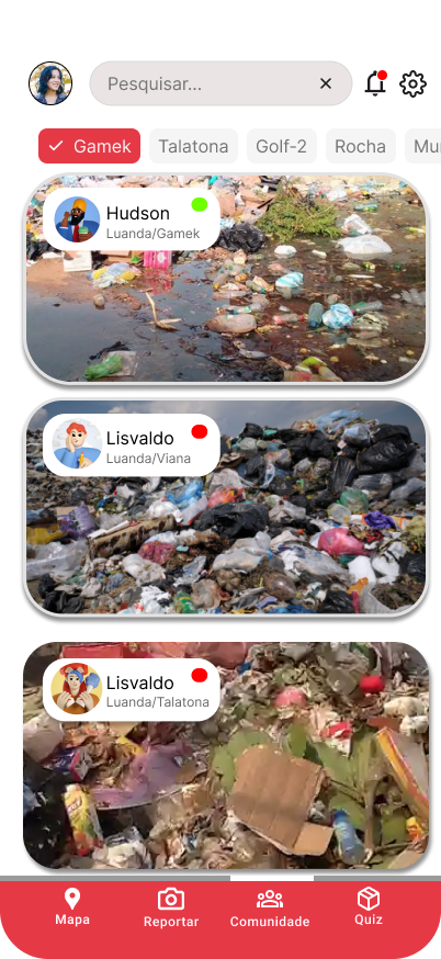 Tela do aplicativo - Comunidade